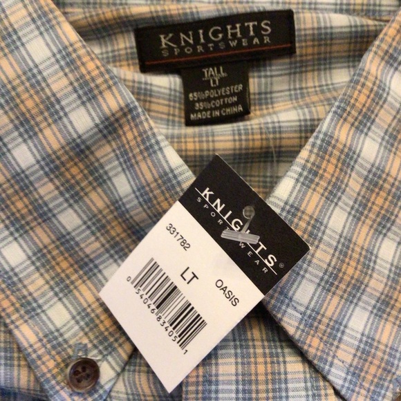 Knights Sportswear Mens Big & Tall Blue Plaid Short Sleeve Button Up Shirt LT - Picture 8 of 9